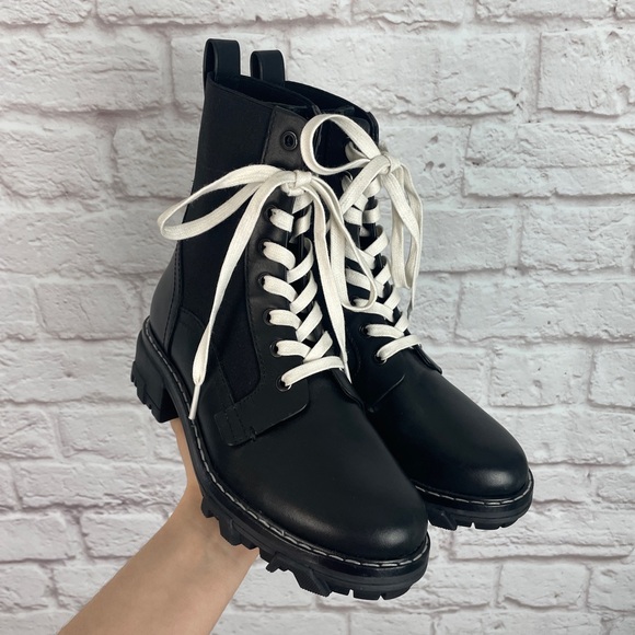 Rag & Bone Shiloh Black Leather Lace-Up Combat Boot Size 7.5 - Picture 1 of 9